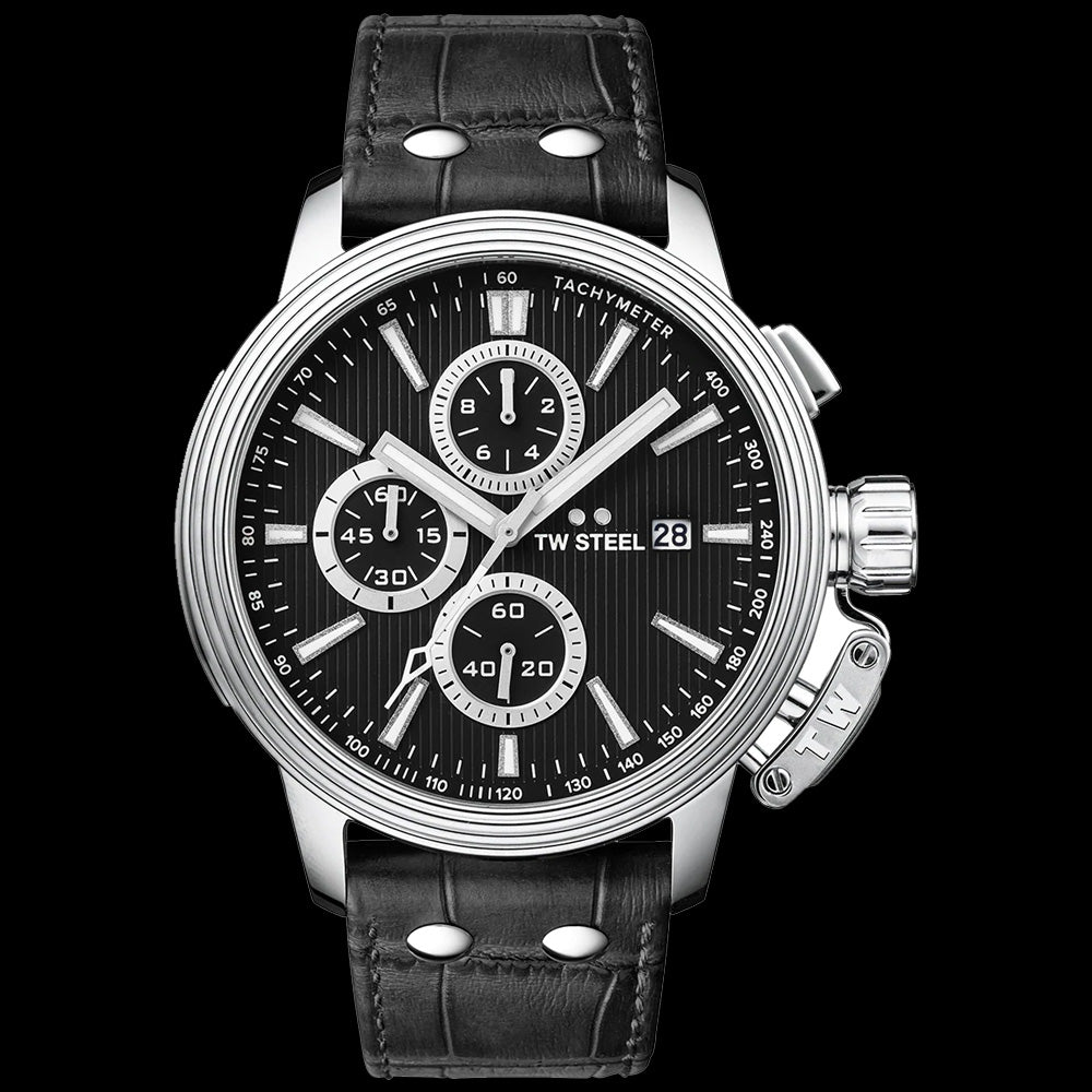 TW STEEL CEO ADESSO 45MM CHRONO BLACK LEATHER WATCH CE7001