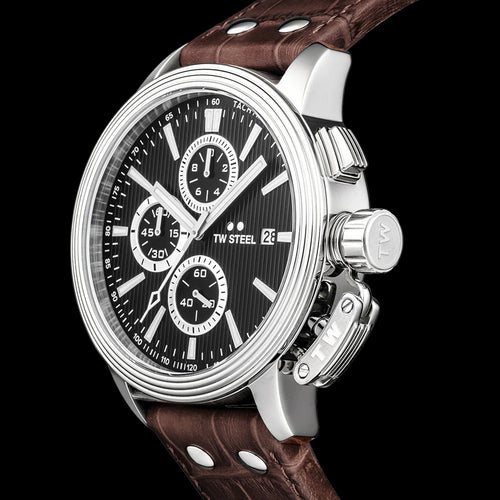 TW STEEL CEO ADESSO 45MM BLACK DIAL CHRONO BROWN LEATHER WATCH CE7005 - SIDE VIEW