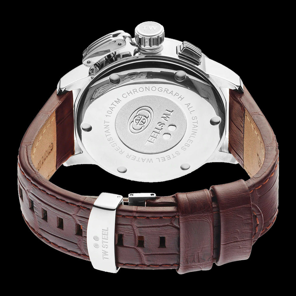 TW STEEL CEO ADESSO 45MM BLACK DIAL CHRONO BROWN LEATHER WATCH CE7005 - BACK VIEW