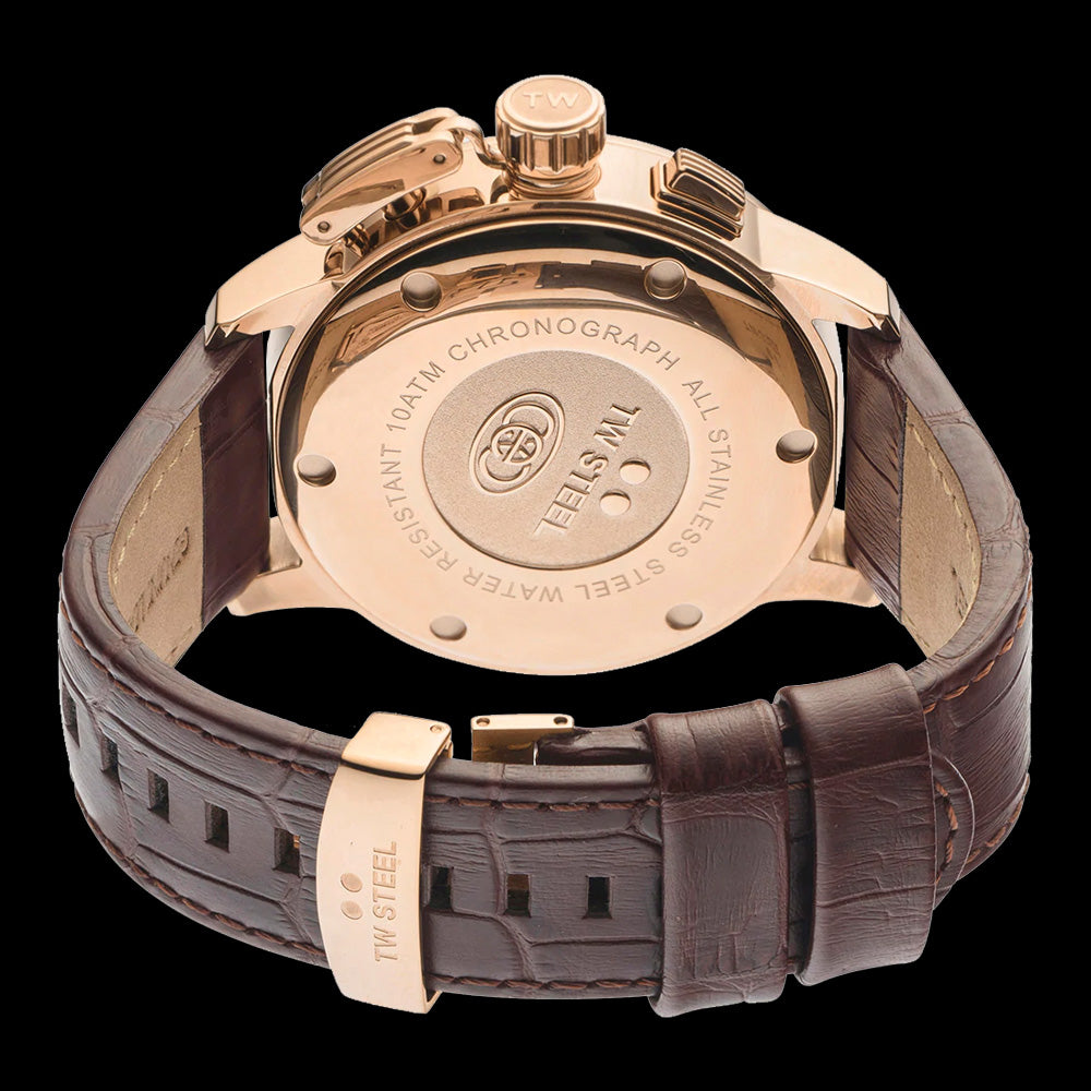 TW STEEL CEO ADESSO 45MM ROSE GOLD CHRONO BROWN LEATHER WATCH CE7013 - BACK VIEW
