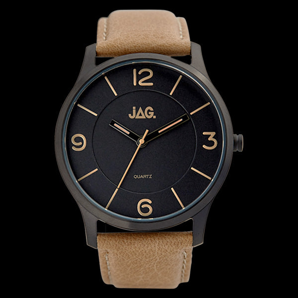 JAG MEN'S CHARLIE BLACK DIAL LIGHT BROWN LEATHER WATCH