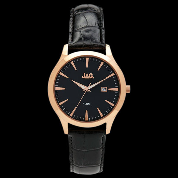 JAG MEN'S DAN II BLACK DIAL ROSE GOLD BLACK LEATHER WATCH