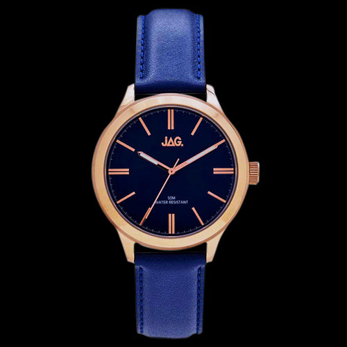 JAG MEN'S MARCO BLUE DIAL ROSE GOLD BLUE LEATHER WATCH
