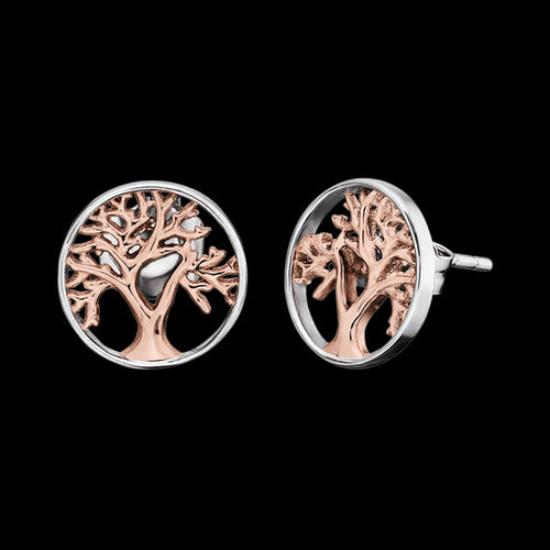 ENGELSRUFER SILVER ROSE GOLD TREE OF LIFE STUD EARRINGS