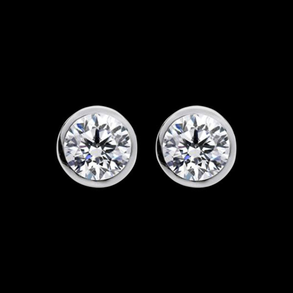 ELLANI STERLING SILVER 7MM CZ BEZEL STUD EARRINGS