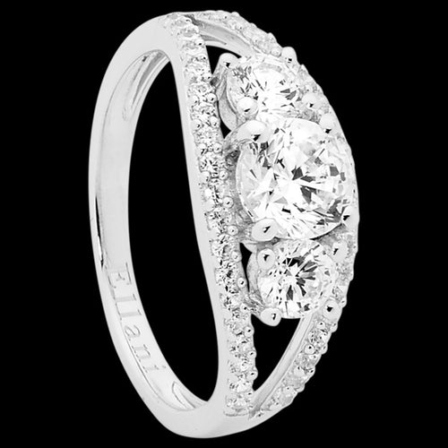 ELLANI STERLING SILVER SPLIT SHANK CZ TRIO RING