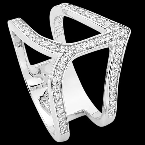 ELLANI STERLING SILVER SPLIT BAND PAVE CZ ARROW RING