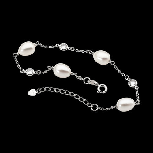 ELLANI STERLING SILVER PEARL BEZEL CZ CHAIN BRACELET