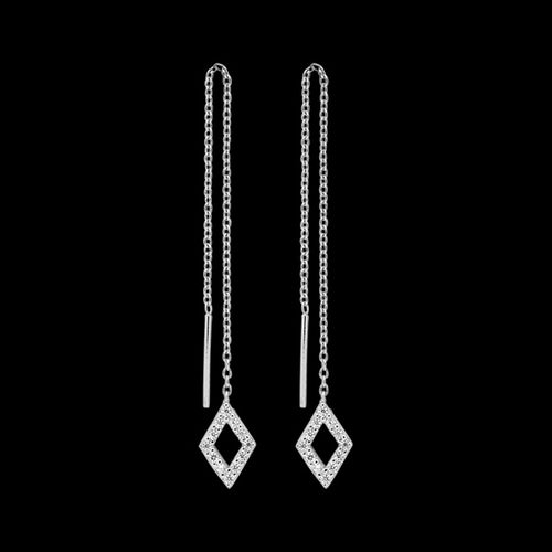 ELLANI STERLING SILVER CZ PAVE DIAMOND THREAD EARRINGS