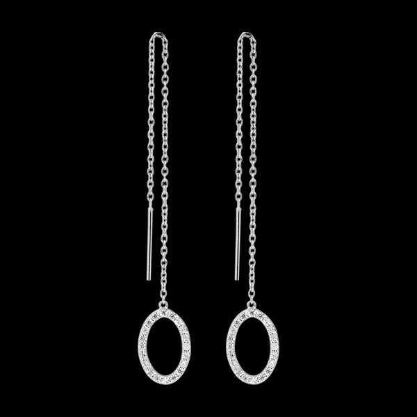 ELLANI STERLING SILVER CZ PAVE OVAL THREAD EARRINGS