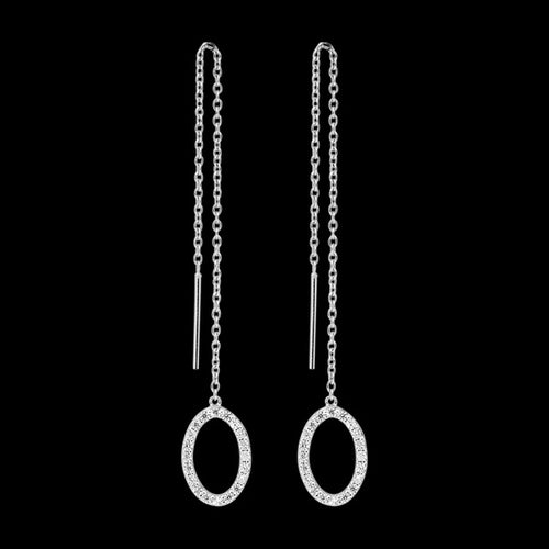 ELLANI STERLING SILVER CZ PAVE OVAL THREAD EARRINGS