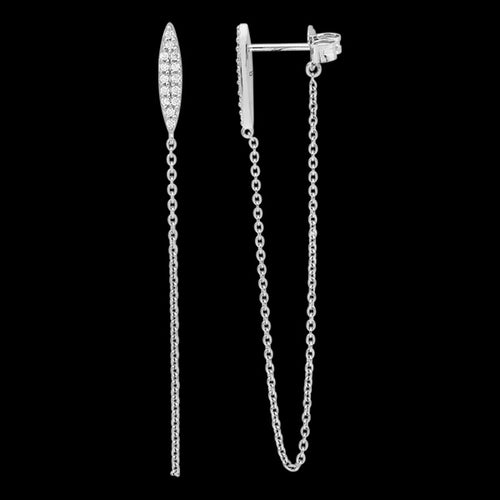 ELLANI STERLING SILVER CZ OVAL BAR CHAIN STUD EARRINGS