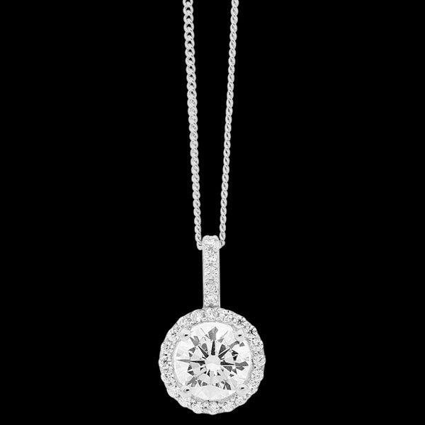 ELLANI STERLING SILVER CIRCLE CZ SOLITAIRE SURROUND NECKLACE