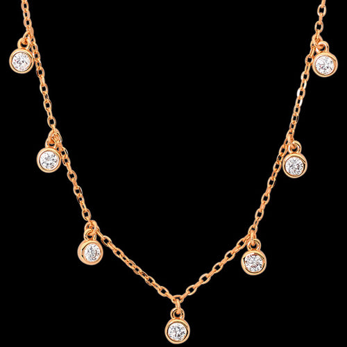 ELLANI STERLING SILVER ROSE GOLD SEVEN GEMS BEZEL NECKLACE