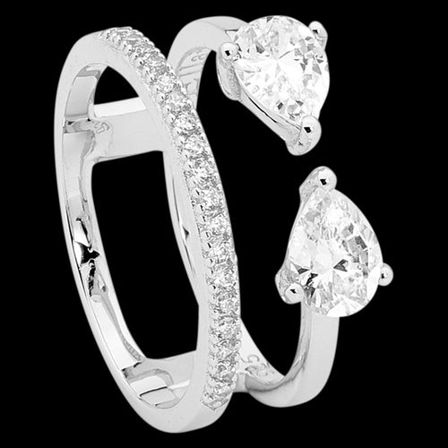 ELLANI STERLING SILVER SPLIT BAND DOUBLE PEAR CZ RING