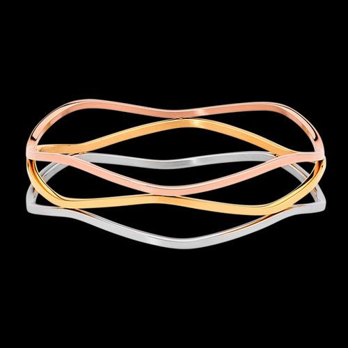 ELLANI STAINLESS STEEL TRI-TONE TRIPLE WAVE BANGLE