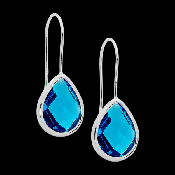 ELLANI STAINLESS STEEL BLUE GLASS PEAR HOOK EARRINGS