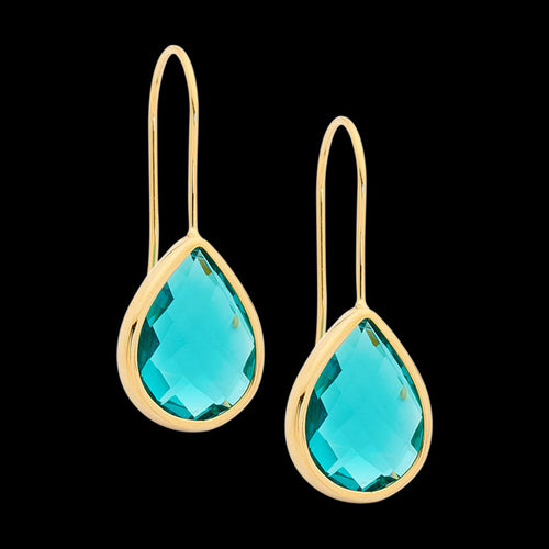 ELLANI STAINLESS STEEL GOLD IP TURQUOISE GLASS PEAR HOOK EARRINGS