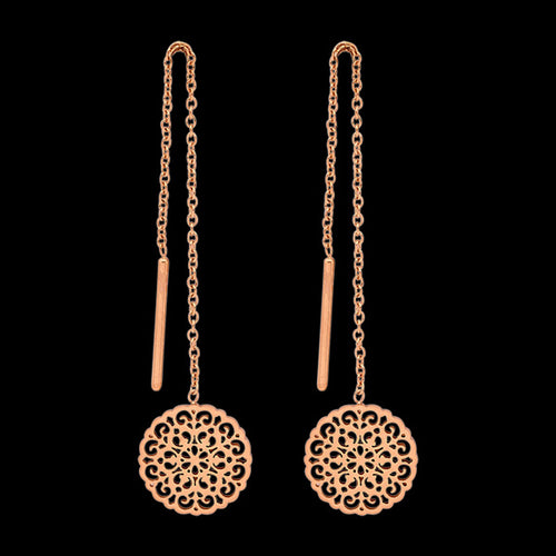 ELLANI STAINLESS STEEL ROSE GOLD IP FILIGREE CIRCLE THREAD EARRINGS