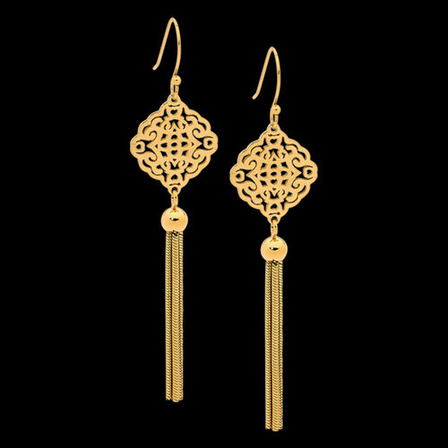 ELLANI STAINLESS STEEL GOLD IP FILIGREE DROP TASSEL EARRINGS