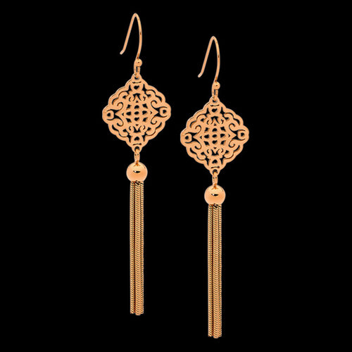 ELLANI STAINLESS STEEL ROSE GOLD IP FILIGREE DROP TASSEL EARRINGS