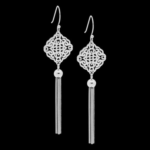 ELLANI STAINLESS STEEL FILIGREE DROP TASSEL EARRINGS