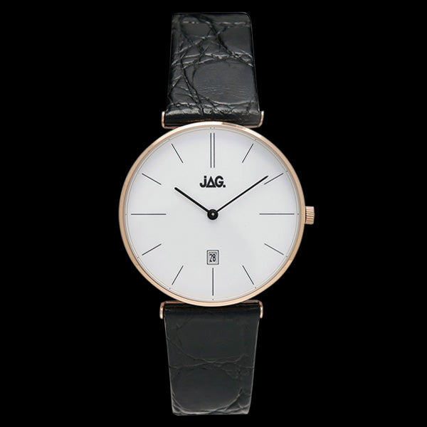 JAG MEN’S PAUL ROSE GOLD BLACK LEATHER WATCH