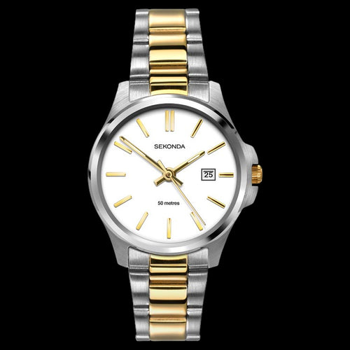 SEKONDA LADIES TWO-TONE GOLD CLASSIC DATE WATCH