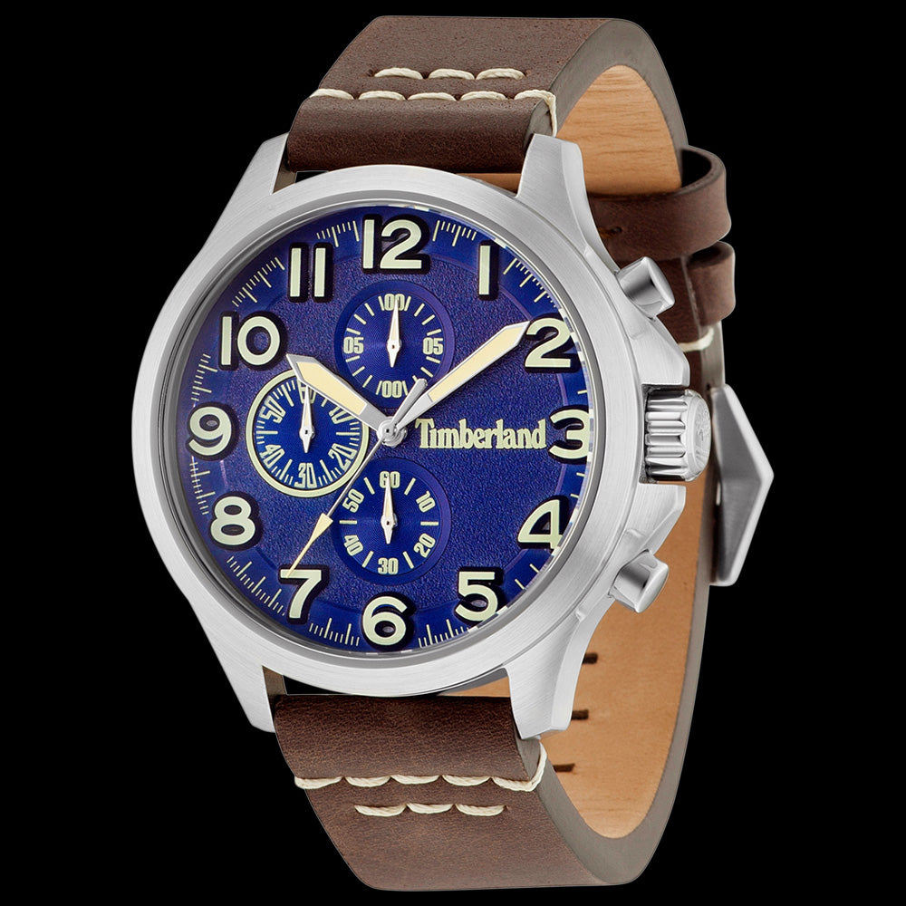 TIMBERLAND BRENTON BLUE DIAL BROWN LEATHER WATCH