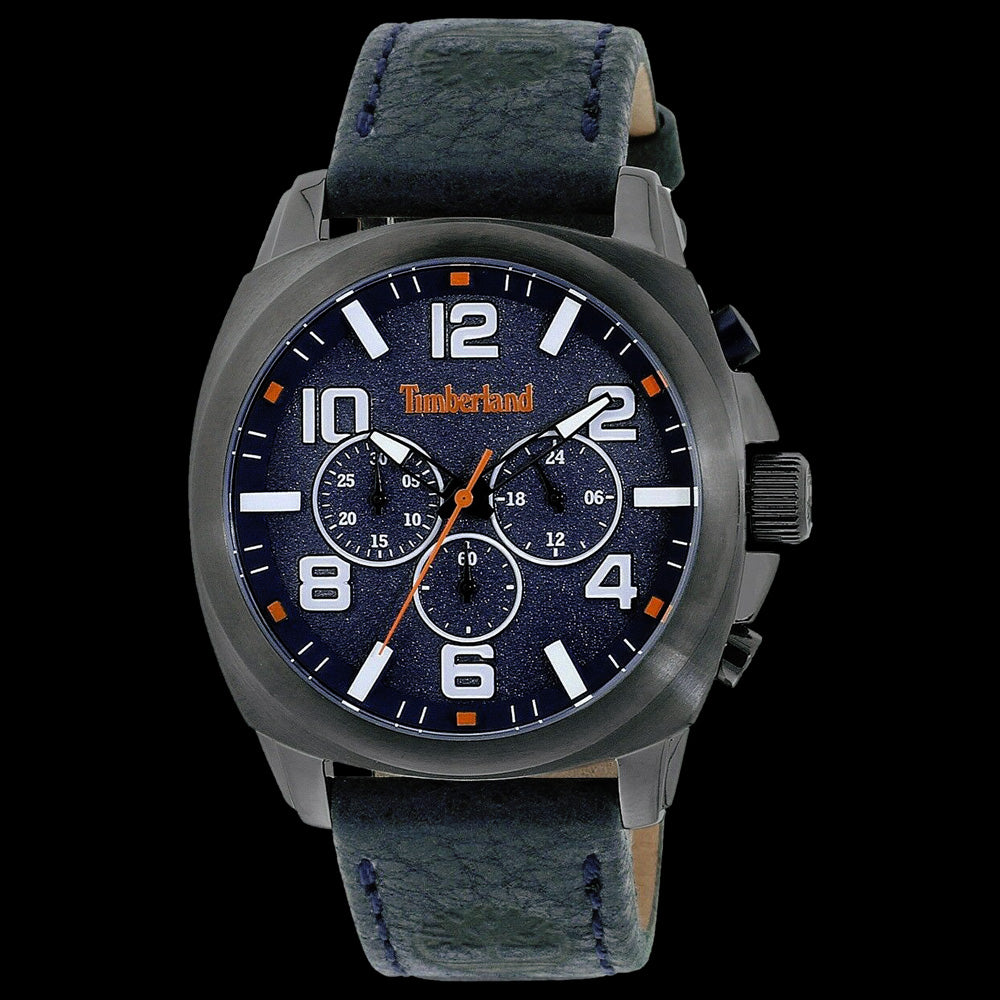 TIMBERLAND PAXTON GUNMETAL BLUE DIAL LEATHER WATCH
