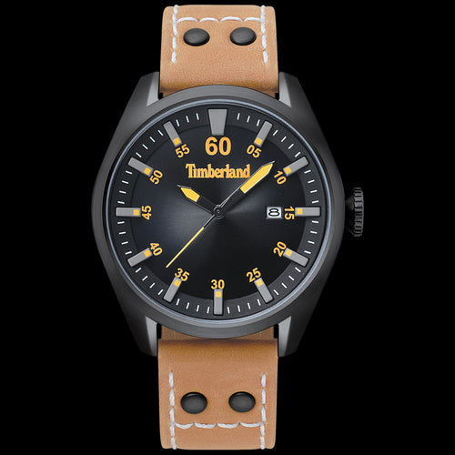 TIMBERLAND BELLINGHAM BLACK DIAL TAN LEATHER WATCH