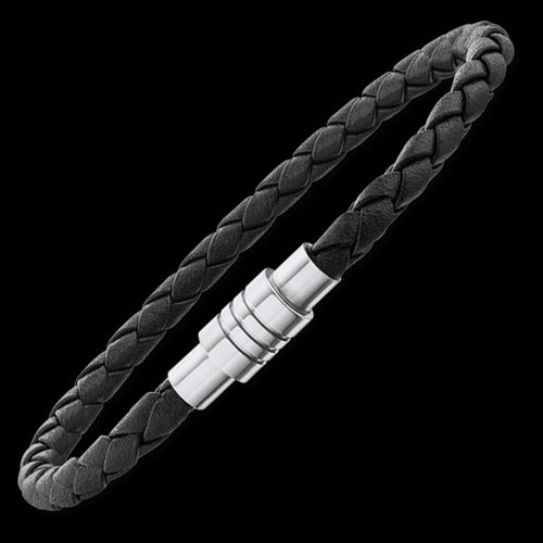 SAVE BRAVE MEN’S BLACK BRAIDED LEATHER BEAD BRACELET