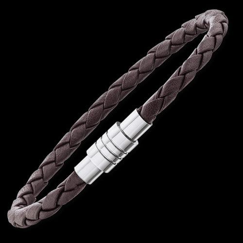 SAVE BRAVE MEN’S BROWN BRAIDED LEATHER BEAD BRACELET