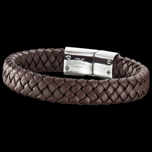 BROWN LEATHER MEN'S BRACELET STEEL CLASP | SAVE BRAVE AUSTRALIA