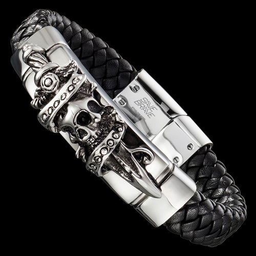 SKULL & DAGGER MEN'S LEATHER BRACELET | SAVE BRAVE AUSTRALIA