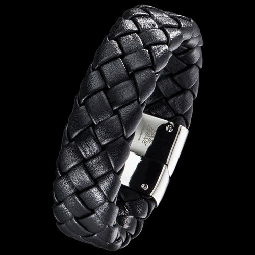 SAVE BRAVE MEN’S KILO BLACK LEATHER BRACELET - TILT VIEW