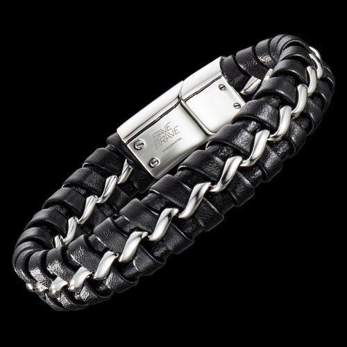 SAVE BRAVE MEN’S LIMA BLACK LEATHER BRACELET - TILT VIEW