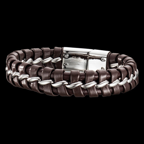 BROWN LEATHER MEN'S BRACELET STEEL SEAM | SAVE BRAVE AUSTRALIA