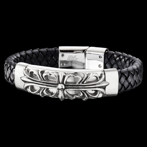 FLEUR DE LIS CROSS MEN'S LEATHER BRACELET | SAVE BRAVE AUSTRALIA