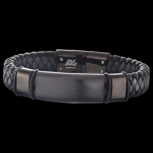 BLACK LEATHER MEN'S ID BRACELET | SAVE BRAVE AUSTRALIA