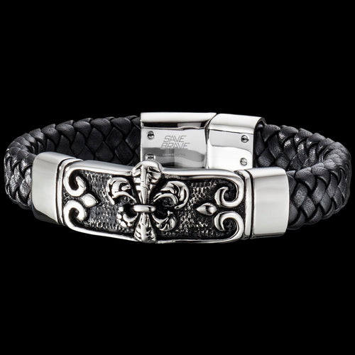 FLEUR-DE-LIS LEATHER & STEEL MEN'S BRACELET | SAVE BRAVE AUSTRALIA