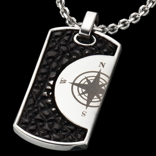 SAVE BRAVE MEN’S HAVANNA COMPASS DOG TAG NECKLACE - CLOSE-UP