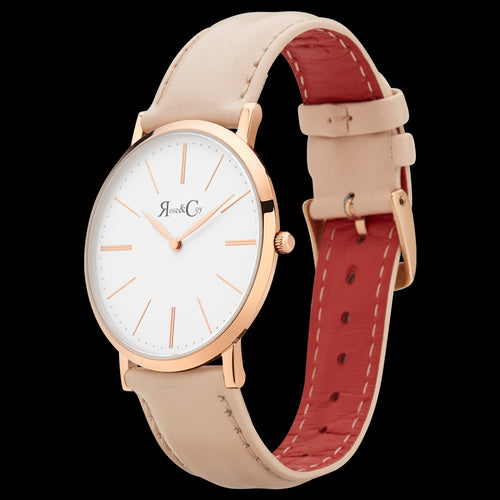 ROSE & COY PINNACLE 40MM ROSE GOLD PEACH WATCH - TILT VIEW