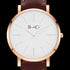 ROSE & COY MINI PINNACLE 34MM ROSE GOLD DARK BROWN WATCH - DIAL CLOSE-UP