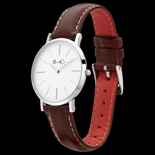 ROSE & COY MINI PINNACLE 34MM SILVER DARK BROWN WATCH - TILT VIEW