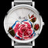 ROSE & COY ART SERIES PINK ROSE 34MM SILVER MESH WATCH - DIAL CLOSE-UP