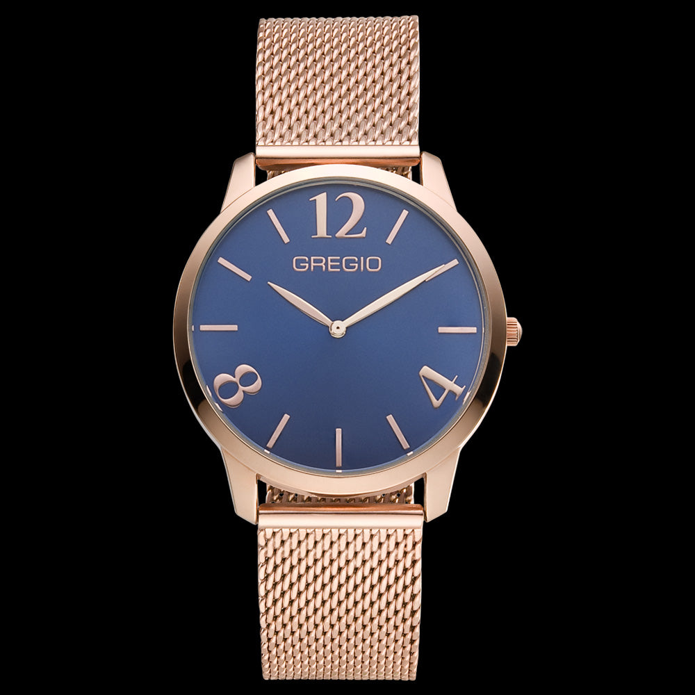 GREGIO SIMPLY ROSE BLUE DIAL ROSE GOLD MESH WATCH