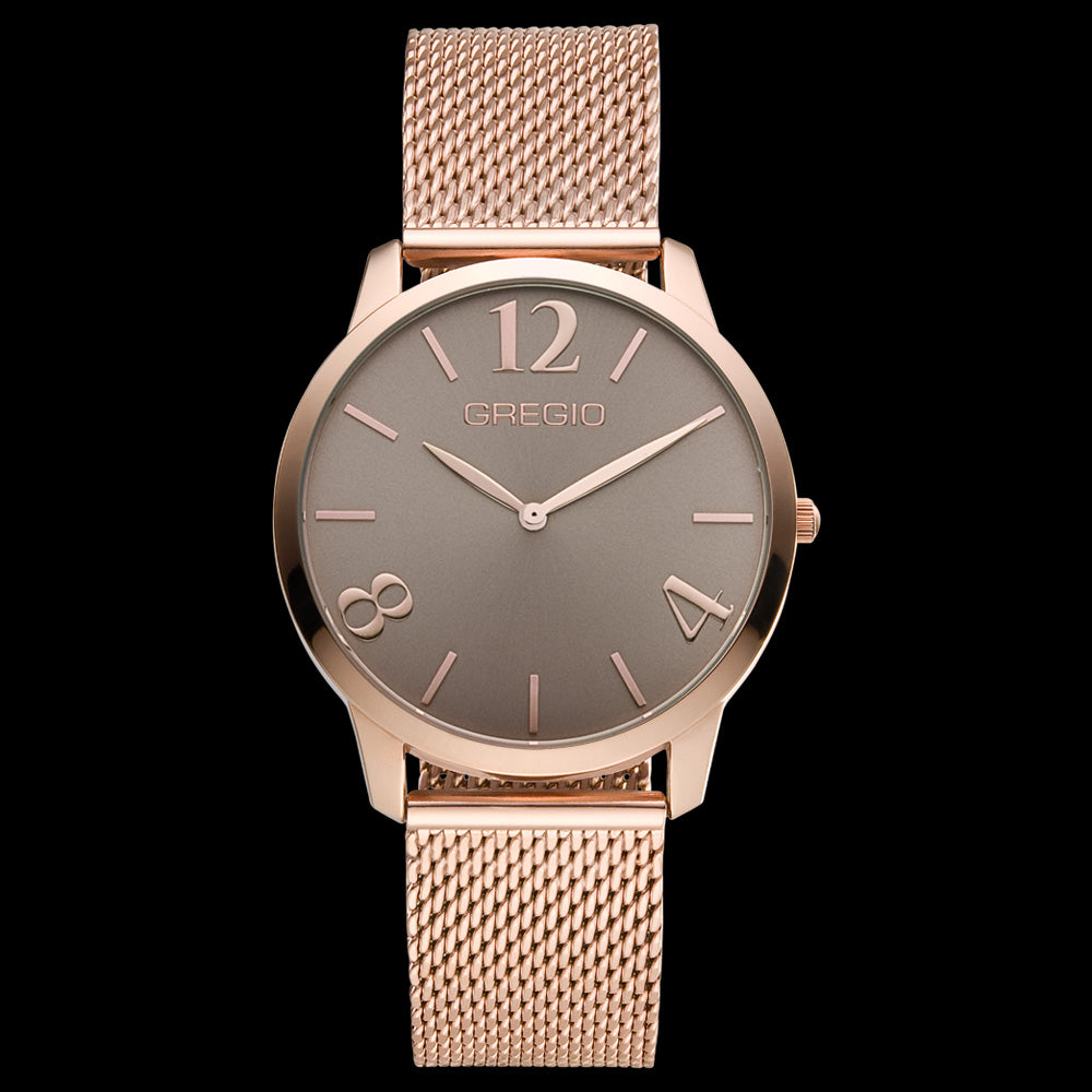 GREGIO SIMPLY ROSE BROWN DIAL ROSE GOLD MESH WATCH