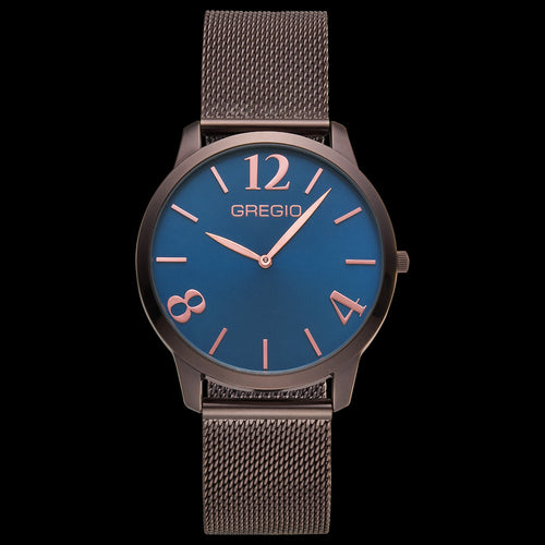 GREGIO SIMPLY ROSE BLUE DIAL BROWN MESH WATCH