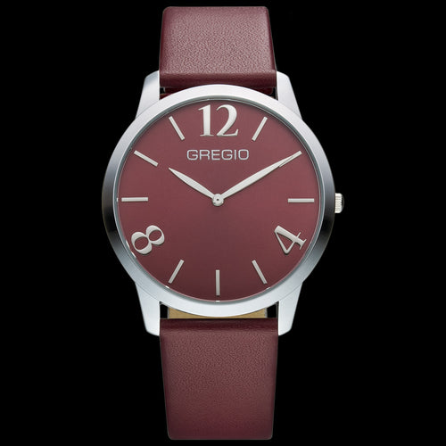 GREGIO SIMPLY ROSE MARSALA SILVER LEATHER WATCH